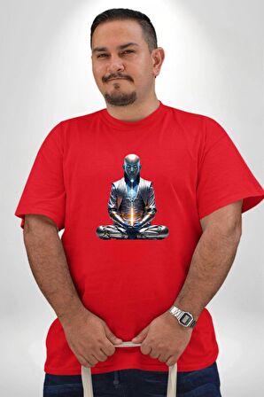 Yeni Nesil Yoga Yapay Zeka Kırmızı Büyük Beden Erkek Kadın Unisex Basic Ön Baskılı Tişört