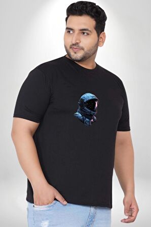 Uzay Boşluğuda Astonot Siyah Büyük Beden Erkek Kadın Unisex Basic Ön Baskılı Tişört