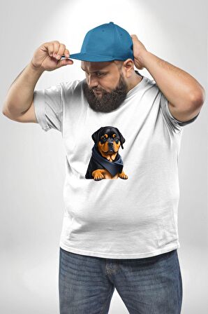 Puppy Köpek Rottweiler  Beyaz Büyük Beden Kadın Erkek Ünisex  Basic Ön Baskılı Tişört
