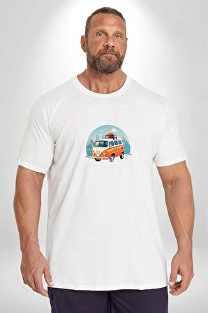 Wolkswagen Karavan Kış Gezisi Beyaz Büyük Beden Kadın Erkek Ünisex  Basic Ön Baskılı Tişört