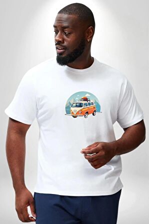 Wolkswagen Karavan Kış Gezisi Beyaz Büyük Beden Kadın Erkek Ünisex  Basic Ön Baskılı Tişört
