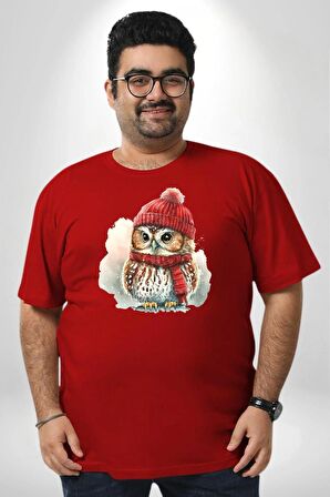 Kış Kırmızı Atkı Bere Baykuş Kırmızı Büyük Beden Erkek Kadın Unisex Basic Ön Baskılı Tişört