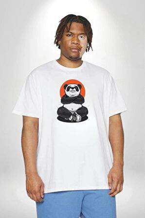 Yoga Panda  Beyaz Büyük Beden Kadın Erkek Ünisex  Basic Ön Baskılı Tişört
