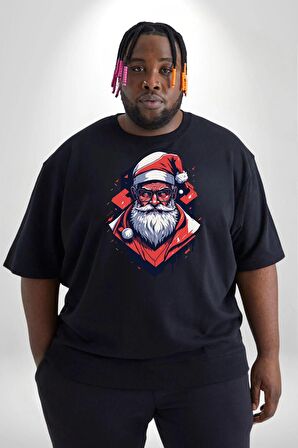 Cool Santa Claus Noel Baba Siyah Büyük Beden Erkek Kadın Unisex Basic Ön Baskılı Tişört