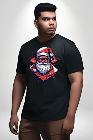 Cool Santa Claus Noel Baba Siyah Büyük Beden Erkek Kadın Unisex Basic Ön Baskılı Tişört