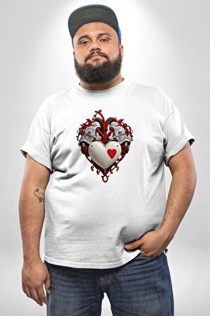 Robot Kalp Atardamar  Beyaz Büyük Beden Kadın Erkek Ünisex  Basic Ön Baskılı Tişört