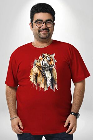Cool Yakışıklı Kapüşonlu Spor Kaplan Kırmızı Büyük Beden Erkek Kadın Unisex Basic Ön Baskılı Tişört