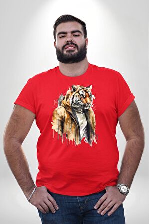 Cool Yakışıklı Kapüşonlu Spor Kaplan Kırmızı Büyük Beden Erkek Kadın Unisex Basic Ön Baskılı Tişört