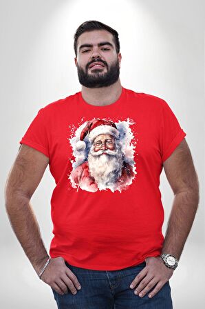 Mutlu Noel Baba Yeni Yıl Tasarımı Kırmızı Büyük Beden Erkek Kadın Unisex Basic Ön Baskılı Tişört