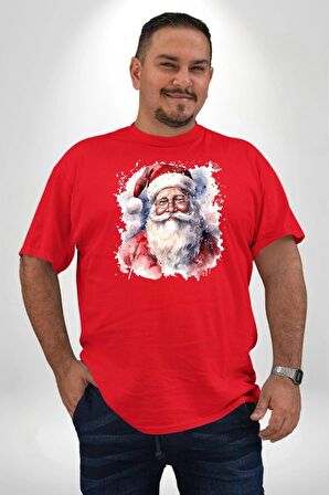 Mutlu Noel Baba Yeni Yıl Tasarımı Kırmızı Büyük Beden Erkek Kadın Unisex Basic Ön Baskılı Tişört