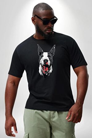 Doberman Kırmızı Dil Siyah Dik Kulak Siyah Büyük Beden Erkek Kadın Unisex Basic Ön Baskılı Tişört