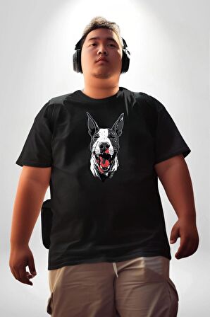 Doberman Kırmızı Dil Siyah Dik Kulak Siyah Büyük Beden Erkek Kadın Unisex Basic Ön Baskılı Tişört