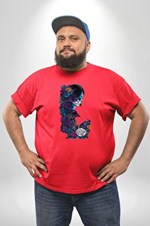 Cadılar Kırmızı Güller  Kırmızı Büyük Beden Erkek Kadın Unisex Basic Ön Baskılı Tişört