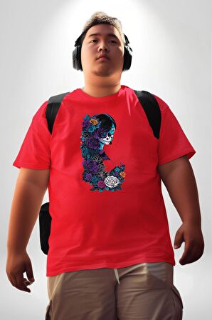 Cadılar Kırmızı Güller  Kırmızı Büyük Beden Erkek Kadın Unisex Basic Ön Baskılı Tişört