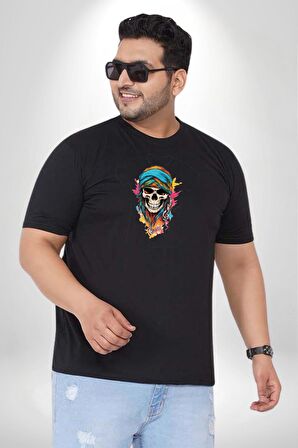 Bandaba Renkli Kurukafa Siyah Büyük Beden Erkek Kadın Unisex Basic Ön Baskılı Tişört