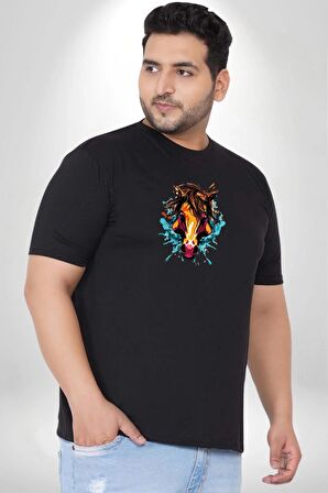 At Kafası Renkli Siyah Büyük Beden Erkek Kadın Unisex Basic Ön Baskılı Tişört