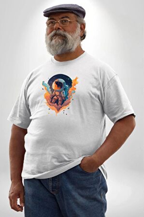 Bulutlar Astronot Uzay  Beyaz Büyük Beden Kadın Erkek Ünisex  Basic Ön Baskılı Tişört