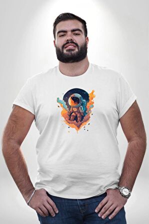 Bulutlar Astronot Uzay  Beyaz Büyük Beden Kadın Erkek Ünisex  Basic Ön Baskılı Tişört