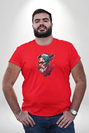 Santa Cool Gözlüklü Kırmızı Büyük Beden Erkek Kadın Unisex Basic Ön Baskılı Tişört