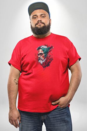 Santa Cool Gözlüklü Kırmızı Büyük Beden Erkek Kadın Unisex Basic Ön Baskılı Tişört