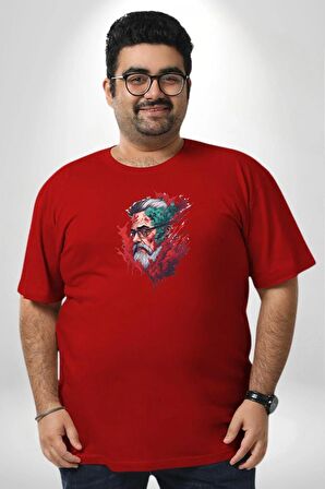 Santa Cool Gözlüklü Kırmızı Büyük Beden Erkek Kadın Unisex Basic Ön Baskılı Tişört