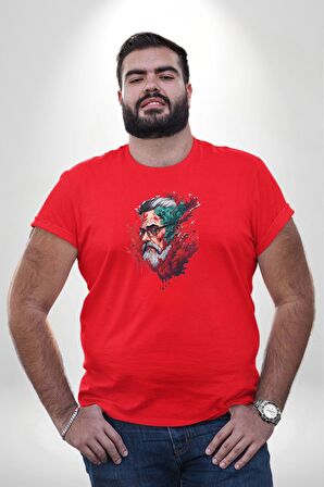 Santa Cool Gözlüklü Kırmızı Büyük Beden Erkek Kadın Unisex Basic Ön Baskılı Tişört