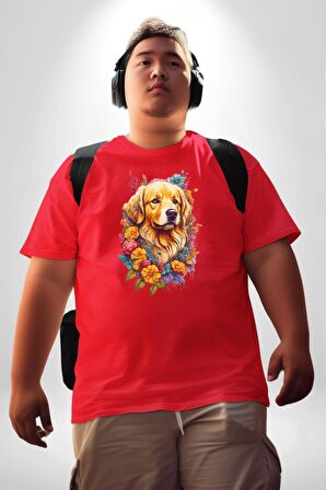 Golden Çiçekli Baby Face Kırmızı Büyük Beden Erkek Kadın Unisex Basic Ön Baskılı Tişört