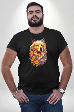 Golden Çiçekli Baby Face Siyah Büyük Beden Erkek Kadın Unisex Basic Ön Baskılı Tişört