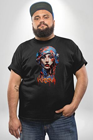 Khansa Eşarp Erkek Kadın Unisex Tasarımı Siyah Büyük Beden Erkek Kadın Unisex Basic Ön Baskılı Tişört