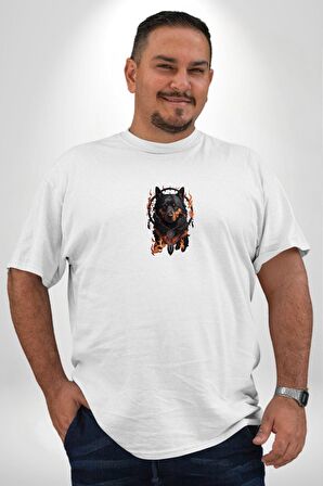Rottweiler Rüya Kapanı Beyaz Büyük Beden Kadın Erkek Ünisex  Basic Ön Baskılı Tişört