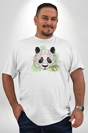 Panda Mandala  Beyaz Büyük Beden Kadın Erkek Ünisex  Basic Ön Baskılı Tişört