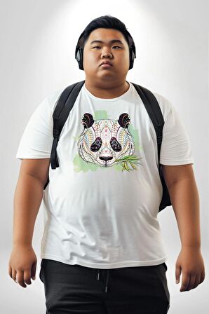 Panda Mandala  Beyaz Büyük Beden Kadın Erkek Ünisex  Basic Ön Baskılı Tişört