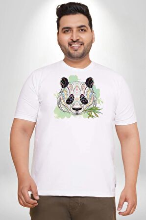 Panda Mandala  Beyaz Büyük Beden Kadın Erkek Ünisex  Basic Ön Baskılı Tişört