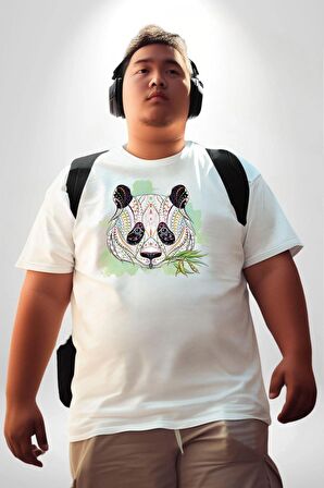 Panda Mandala  Beyaz Büyük Beden Kadın Erkek Ünisex  Basic Ön Baskılı Tişört