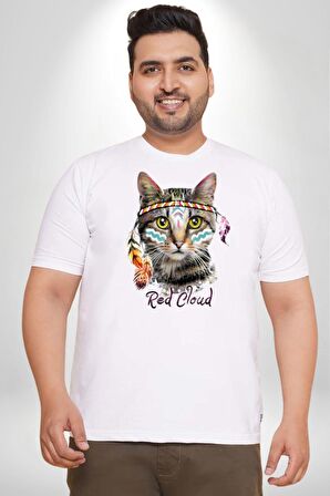 Red Cloud Kedi Hintli Beyaz Büyük Beden Kadın Erkek Ünisex  Basic Ön Baskılı Tişört