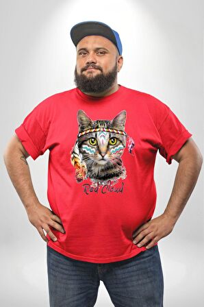 Red Cloud Kedi Hintli Kırmızı Büyük Beden Erkek Kadın Unisex Basic Ön Baskılı Tişört