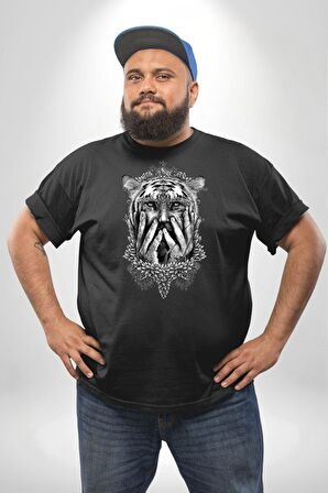 Yarım İnsan Yarım Leopar Mutant Leopar Kral Siyah Büyük Beden Erkek Kadın Unisex Basic Ön Baskılı Tişört