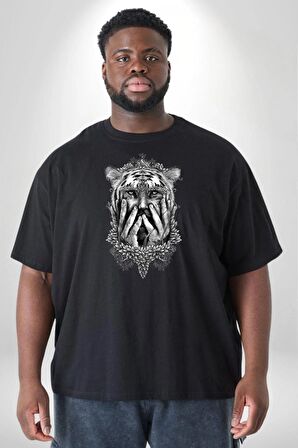 Yarım İnsan Yarım Leopar Mutant Leopar Kral Siyah Büyük Beden Erkek Kadın Unisex Basic Ön Baskılı Tişört
