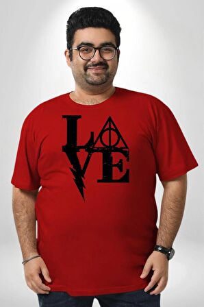 Harry Potter Love  Kırmızı Büyük Beden Erkek Kadın Unisex Basic Ön Baskılı Tişört