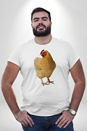 Tavuk Beyaz Büyük Beden Kadın Erkek Ünisex  Basic Ön Baskılı Tişört