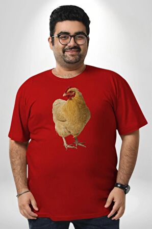 Tavuk Kırmızı Büyük Beden Erkek Kadın Unisex Basic Ön Baskılı Tişört