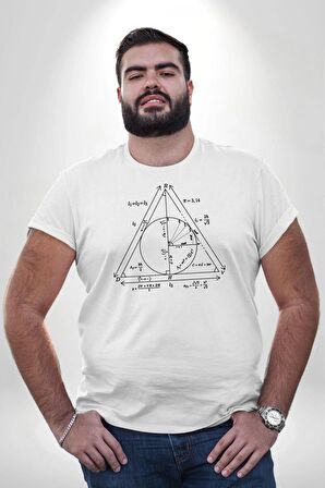 Pisagor Çember Matematik Beyaz Büyük Beden Kadın Erkek Ünisex  Basic Ön Baskılı Tişört