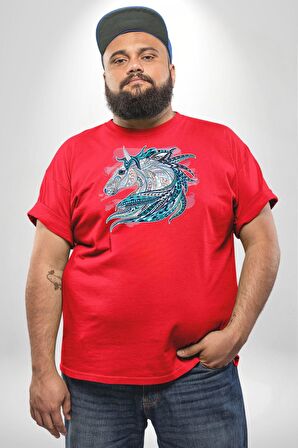 At Mandala Kafası Kırmızı Büyük Beden Erkek Kadın Unisex Basic Ön Baskılı Tişört