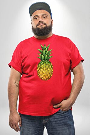 Ananas Meyve Kırmızı Büyük Beden Erkek Kadın Unisex Basic Ön Baskılı Tişört