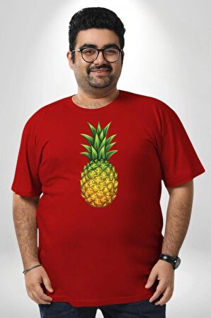 Ananas Meyve Kırmızı Büyük Beden Erkek Kadın Unisex Basic Ön Baskılı Tişört