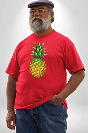 Ananas Meyve Kırmızı Büyük Beden Erkek Kadın Unisex Basic Ön Baskılı Tişört