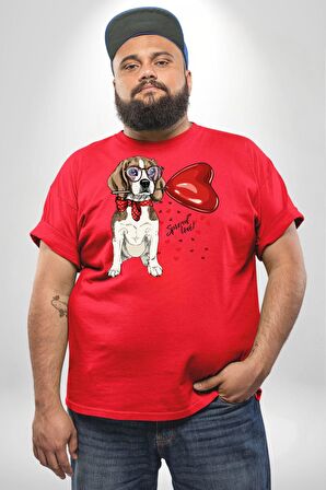 Poodle ve Beagle Sevililer Günü Hediyesi Kırmızı Büyük Beden Erkek Kadın Unisex Basic Ön Baskılı Tişört