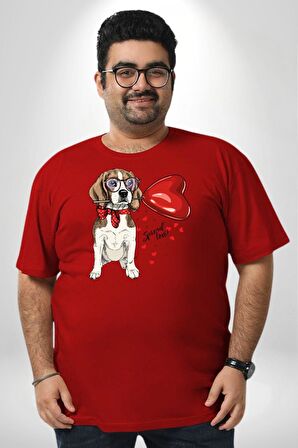 Poodle ve Beagle Sevililer Günü Hediyesi Kırmızı Büyük Beden Erkek Kadın Unisex Basic Ön Baskılı Tişört