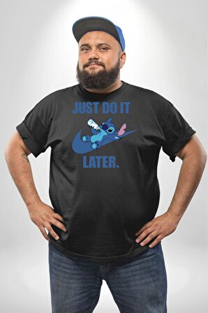 DO IT LATER Stitch Biberon Animasyon Siyah Büyük Beden Erkek Kadın Unisex Basic Ön Baskılı Tişört