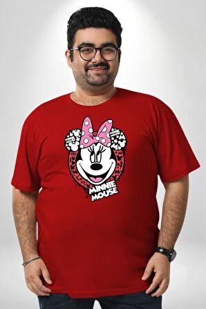 Minnie Mouse Çizgi Film  Kırmızı Büyük Beden Erkek Kadın Unisex Basic Ön Baskılı Tişört